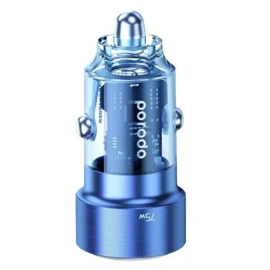 Porodo 75W Dual Port Transparent Aluminum Car Charger - Blue